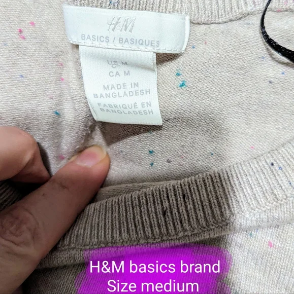 H&M ladies size med lightweight sweater, beige-grey w/multi colour specks, EUC - Picture 2 of 9